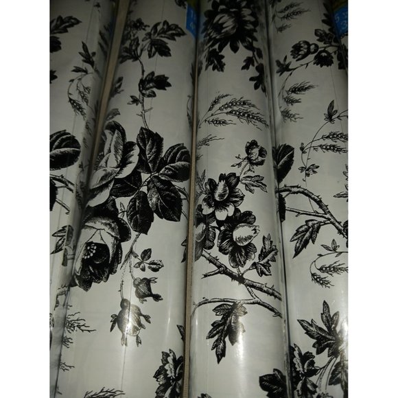 NEW!! BLACK & WHITE FLORAL CONTACT PAPER (6 rolls) - Picture 2 of 8